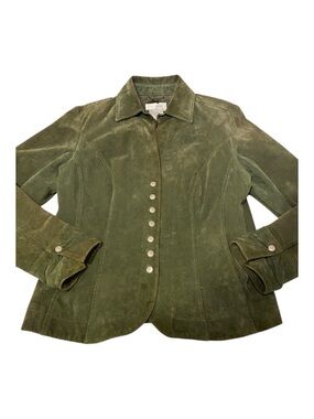 Vintage 90s Live a Little Green Suede Leather Jacket Sz M